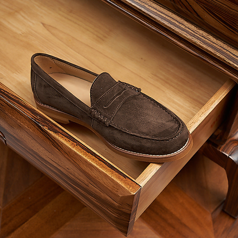 Suede Penny Loafers with Contrast Sole