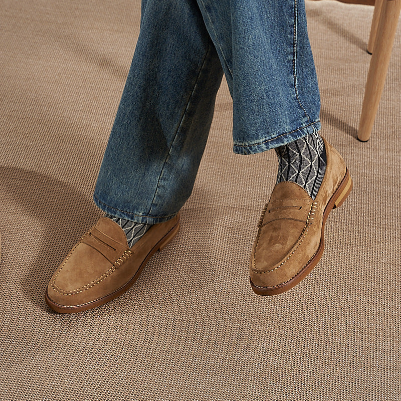 Suede Penny Loafers with Contrast Sole