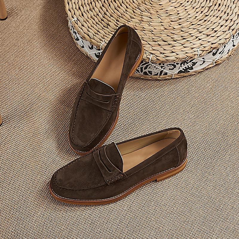 Suede Penny Loafers with Contrast Sole