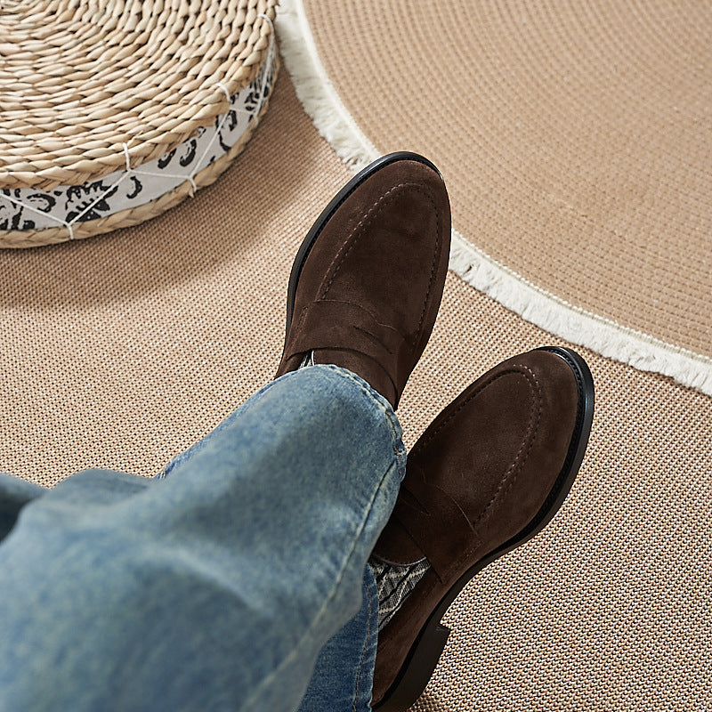 Suede Penny Loafers with Contrast Sole