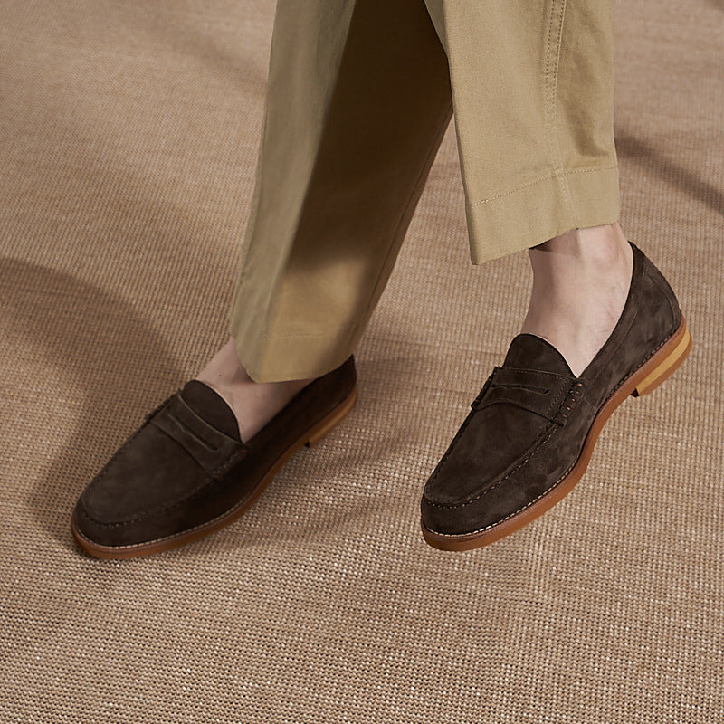 Suede Penny Loafers with Contrast Sole