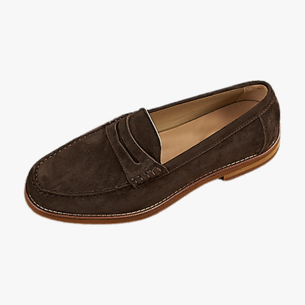 Suede Penny Loafers with Contrast Sole